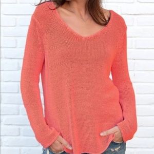 Wooden Ships Orange V Neck Sweater